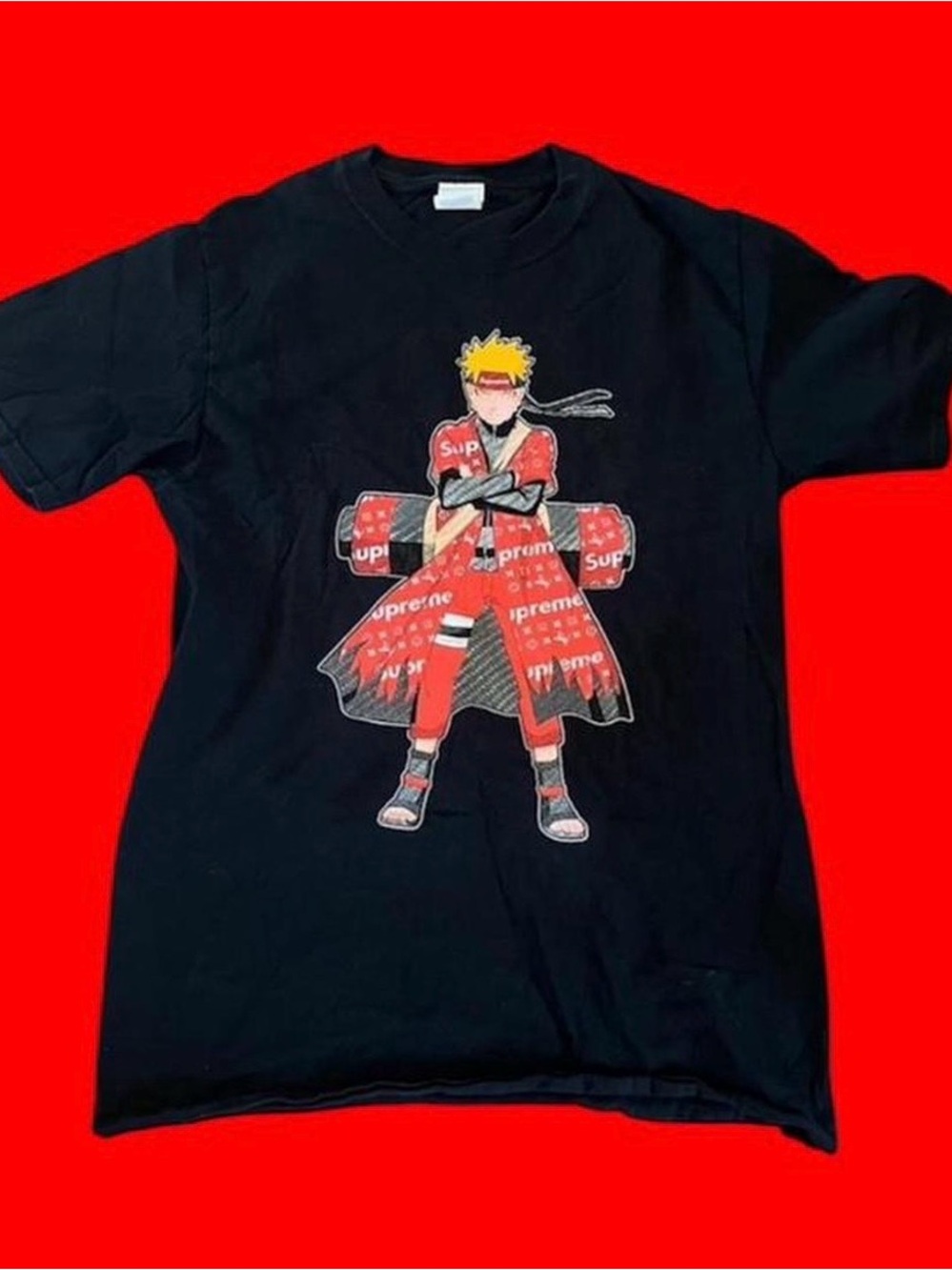 Supreme Black Graphic Short Sleeve Tee with Red Print